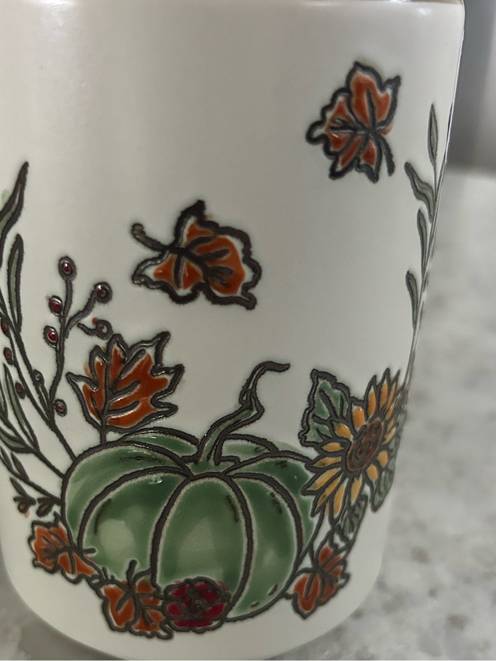 “New” Eli + Ana Ceramic Fall Mug with Olive Handle and Pumpkin Floral Design - Picture 5 of 8